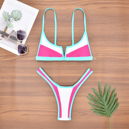 V Shaped Thong Bikini - Denim Two Piece Bikini Set With Push Up Bathing Suit