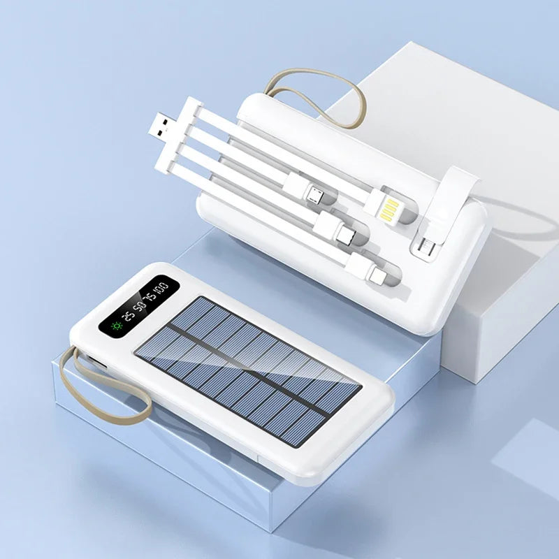 Lenovo Solar Power Bank 50000mAh Large Capacity Mobile Power Fast Charging Battery Dual USB 4 Cables For iPhone Samsung