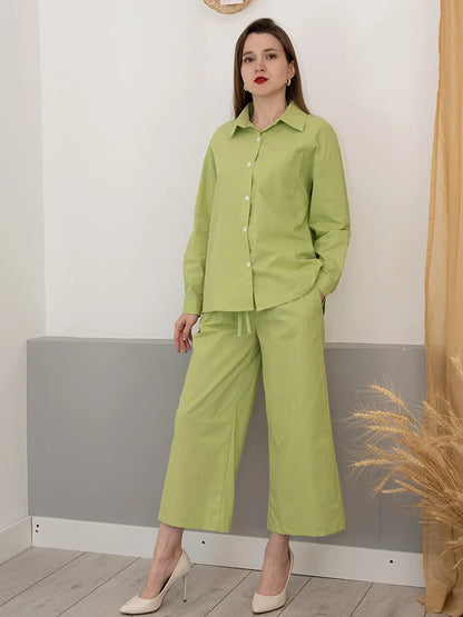 Streamgirl Linen Pants Sets For Women Summer Suits Pink Two Piece Trouser Women's Suit Sets Linen Shirt Set Oversize Outfit Suit