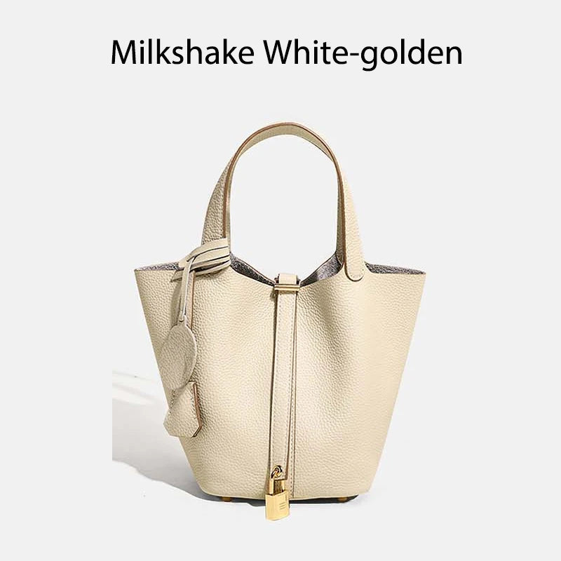 Women Leather Bucket Bag - Genuine Leather Handbag | Large Tote Bag With Silver Hardware