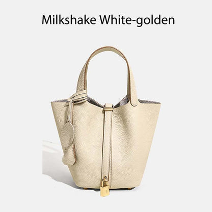 Women Leather Bucket Bag - Genuine Leather Handbag | Large Tote Bag With Silver Hardware