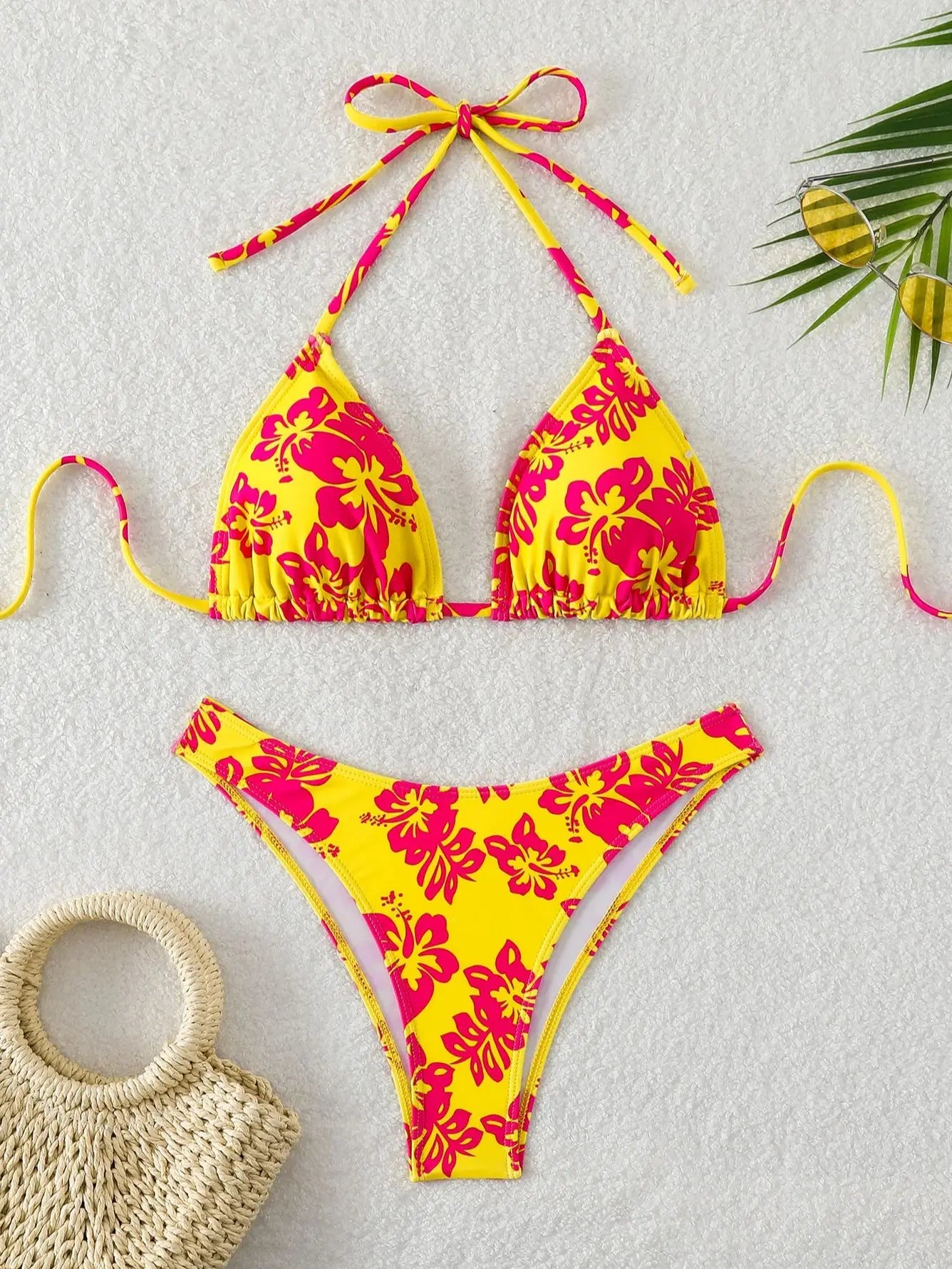 Retro Floral Bikini - High Waisted Lace Up Swimsuit | Summer Beachwear