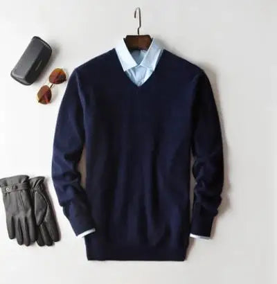 Cashmere Pullover Sweater - Men's V Neck Warm Cotton Blend Knitwear For Autumn Winter
