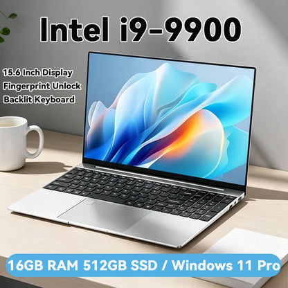 Intel Core I9-9900 15.6 Inch 16GB RAM Backlit Fingerprint Unlock Laptop Windows 11 Office Study NoteBook Gaming Computer PC