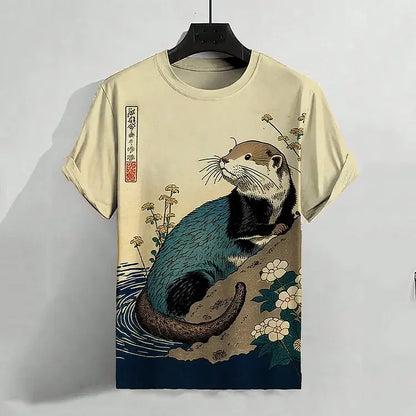 Japanese Art Style Summer 3D Printed Large-sized Men's T-shirt Is Loose and Comfortable Suitable for Daily Wear