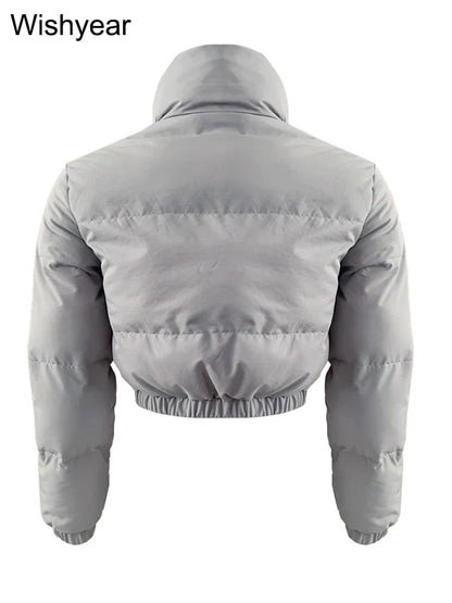 Winter Thick Warm Cotton Down Jacket Women Clothing Gray Zipper Short Puffer Parkas Coats Outwear Female  Crop Tops Streetwear