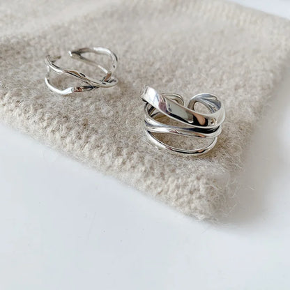 Sterling Silver Rings Adjustable Vintage Hip Hop Couples Silver Bands | Hollow Line Design