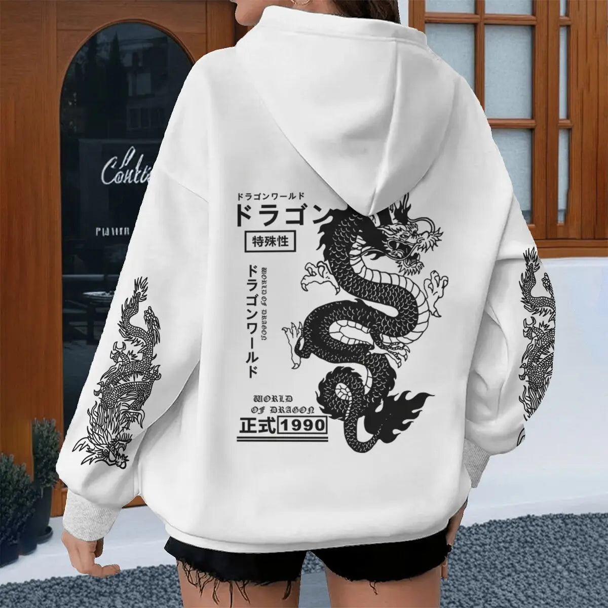 Harajuku Dragon Printed Hoodies for Men Women, Casual Japanese-style Sporty Spring Autumn Hoody, Vintage Unisex Hooded