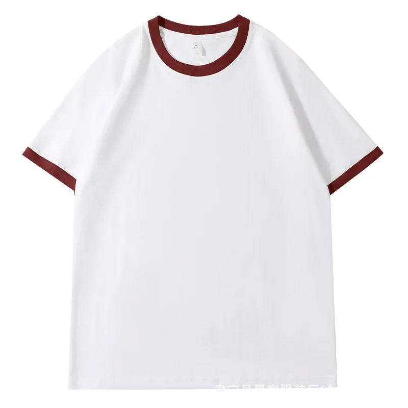 210G Heavy Cotton Men's T-shirt Edge-bumping O-Neck Short-sleeved Man T shirt Contrasting Color Splicing Men T-shirt Tops Tees