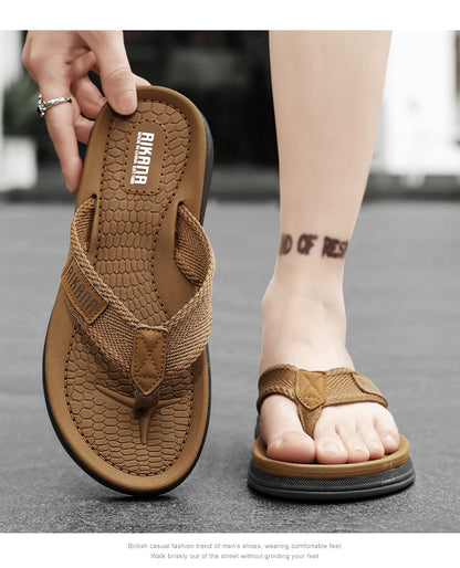 In the summer of 2025, the new flip-flops for men are designed to wear on the outside. They are anti-slip, pinch-toe, soft-soled
