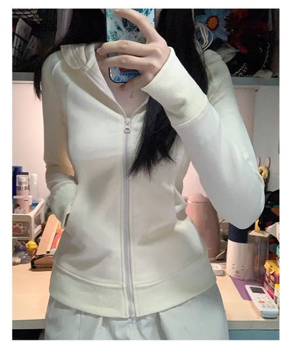 Streetwear Black Hoodie Coat 2025 Women's Clothing Hooded Zipper Slim Fit Y2k Jackets Casual Fashion Sweatshirts Tops Ropa Mujer