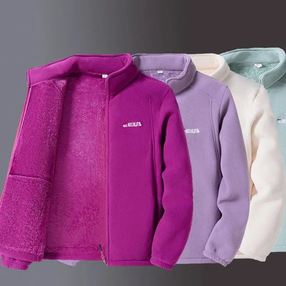 Woman Thickened Zipper Lamb Velvet Sweatshirt Casual Cardigan Embroidery Warm Stand-up Collar Loose Jacket Windproof Sweatshirt