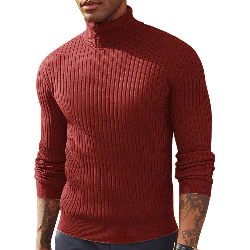 Autumn Men's Slim Fit Long Sleeve Turtleneck Sweater Casual Knitted Pullover Sweaters Outdoor Winter Warm Thick Heavyweight Top
