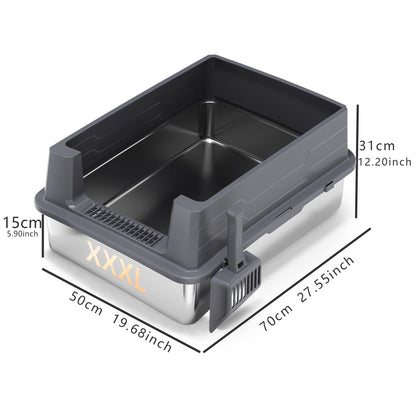 XXXL Stainless Steel Litter Box - Extra Large Metal Cat Litter Box for Big  Multiple Cats with High Sides - ZOOMNSTORE