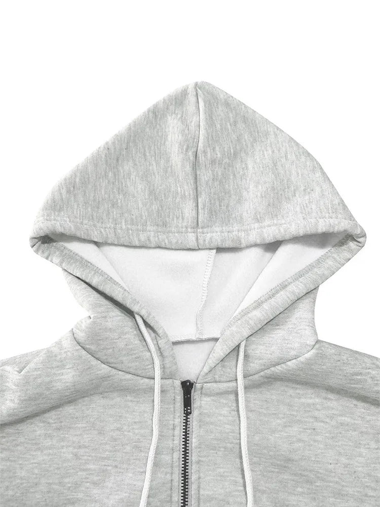 Women Y2K Crop Zip Up Hoodie Letter Print Oversized Long Sleeve Hooded Sweatshirt Casual Streetwear Short Jacket Outerwear