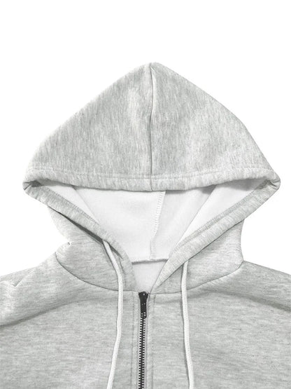 Women Y2K Crop Zip Up Hoodie Letter Print Oversized Long Sleeve Hooded Sweatshirt Casual Streetwear Short Jacket Outerwear