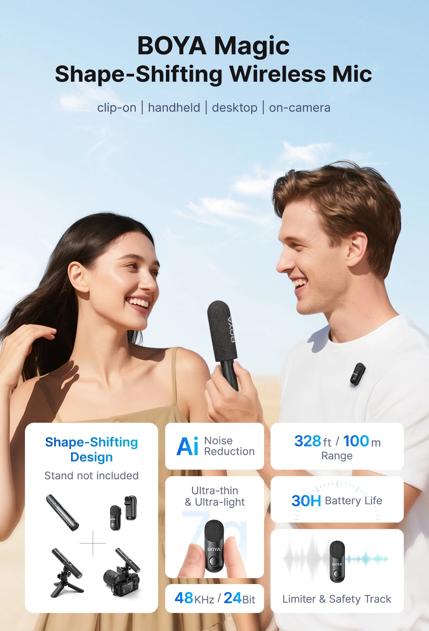 BOYA BOYA Magic Wireless Lavalier Microphone 4 Forms in 1 Mic for iPhone Android USB-C Phone Camera for Interview Live Streaming
