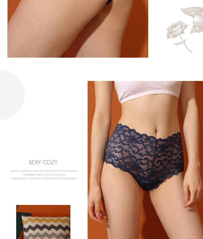 Women's underwear Ice silk high waist belly lift lace pure cotton antibacterial crotch little girls shorts summer thin