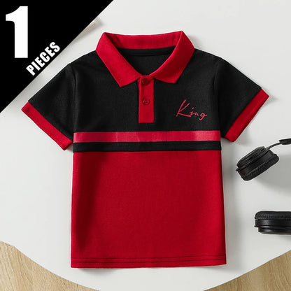 1/2/3 piece set of children's striped multi-color POLO short sleeved boy handsome casual lapel button top versatile sports T-shi