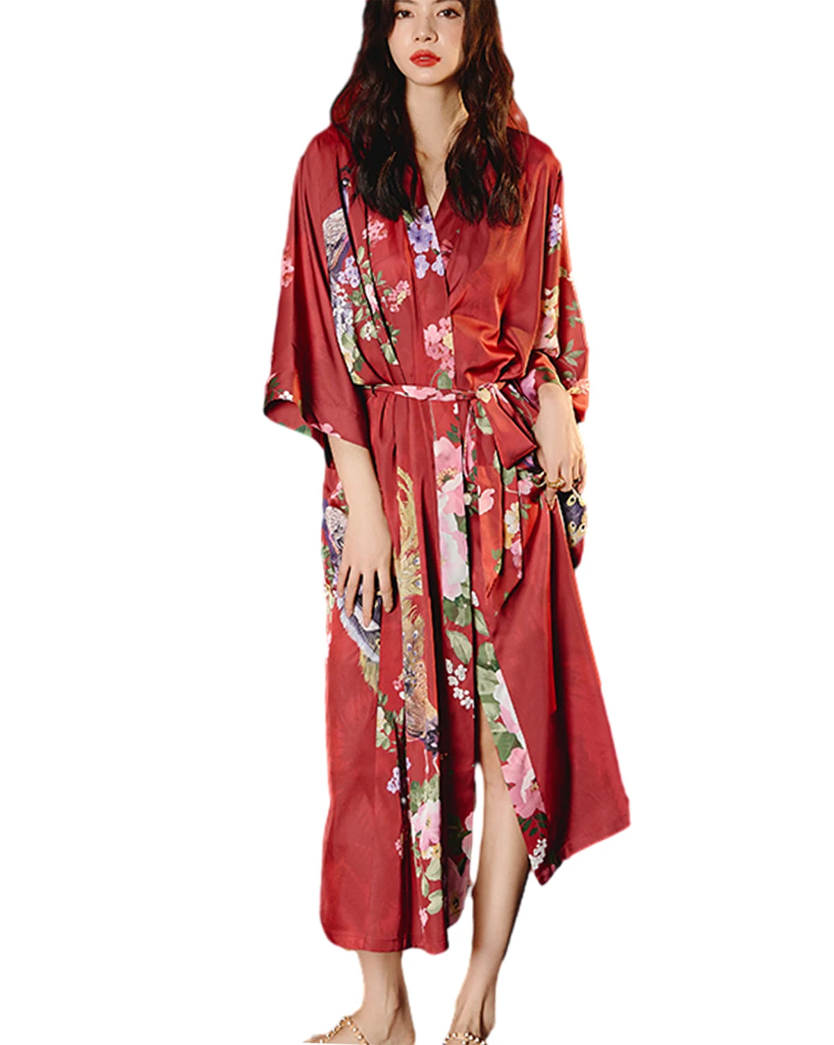 Daiwor Kout Silk Satin Robe for Women Long Japanese Kimono Robe Lightweight Soft Bathrobe Summer Luxury Dressing Gown
