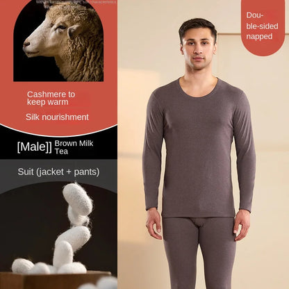 Men Wool Winter Long Sleeves Thermal Warm Thick Sweater Thermal Underwear Soft Fleece Lined Long Johns Set Thermal Clothes
