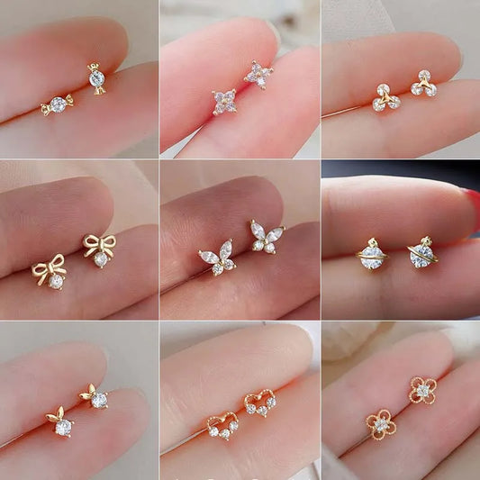 Multiple Style Earrings for Women Mini Zircon Candy Sweet Stud Ear Girls Flower Hypoallergenic Piercing Jewelry Fashion Gifts