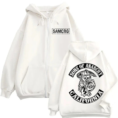 2025 New Sons of Anarchy Double Sided Printed Hoodie Men Women Gothic Retro Zipper Sportswear Casual Street Fashion Pullover
