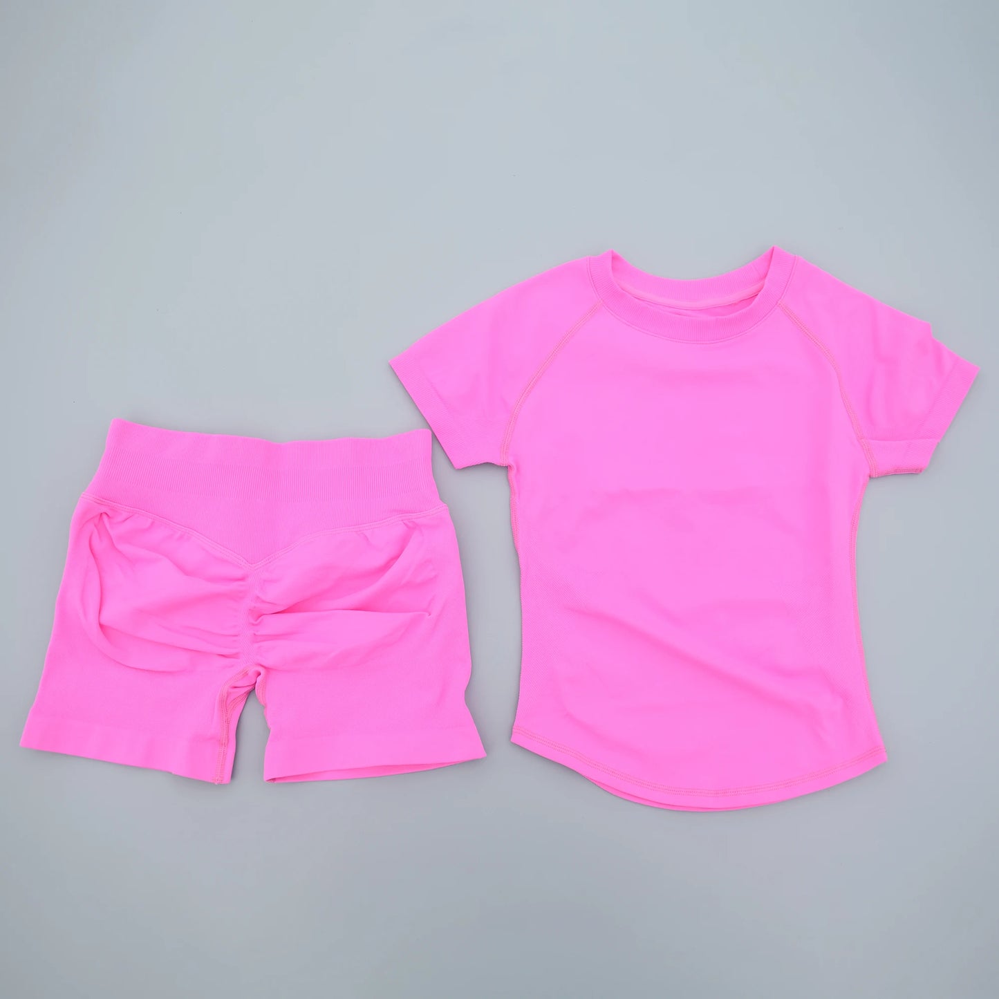 2 Pieces AURA IMPACT Sports Sets Short Sleeve Seamless Yoga Top Fitness Set Women Workout Running Sports Shorts Gym Suit