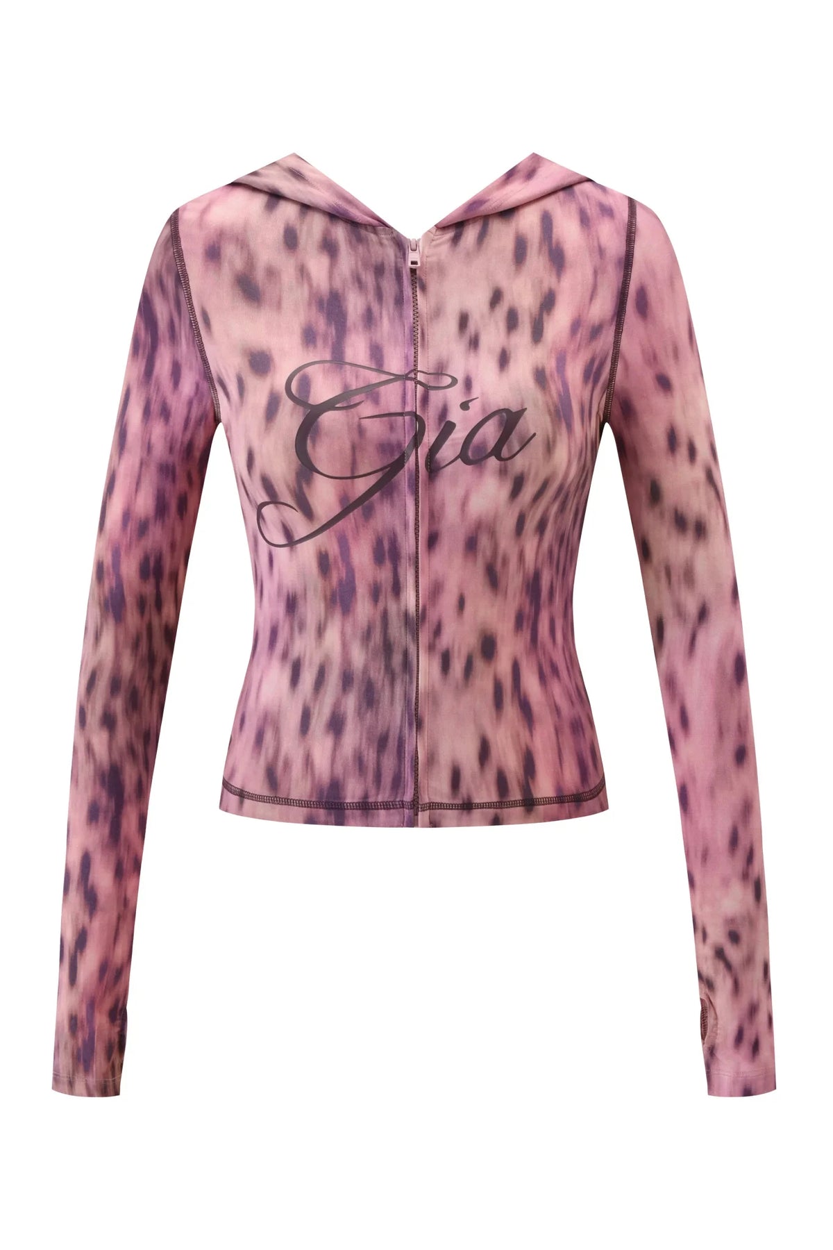 Gia neon pink regular shoulder slim-fit letter print topstitching design slim-fit hooded zip-up short jacket and pants set