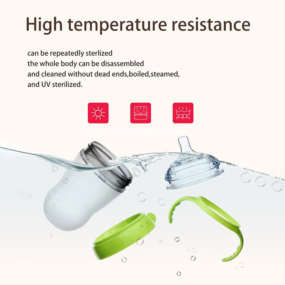 New 0-36 months baby nano-silicone bottle 240ml 150ml with handle Breastmilk-like design Soft milk pulling