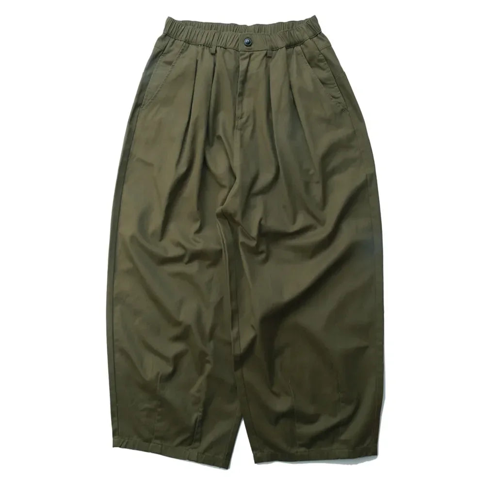 Solid Color Wide Leg Cargo Pants Mens Baggy Pleated Streetwear Elastic Waist Casual Loose Trousers Men