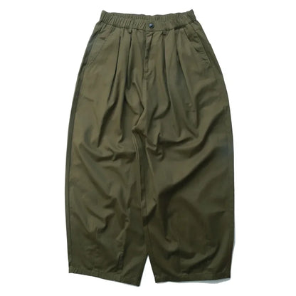 Solid Color Wide Leg Cargo Pants Mens Baggy Pleated Streetwear Elastic Waist Casual Loose Trousers Men