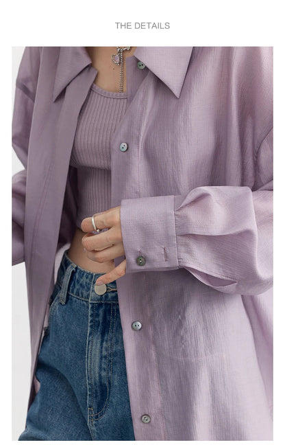 CHIC VEN Women Thin Shirt Long Sleeve Casual Loose Slightly Transparent Cool Blouses Woman Solid Design Female Top Summer 2026
