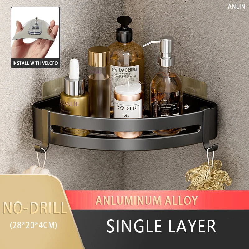 Aluminum Corner Shower Rack - Wall Mounted Bathroom Storage Organizer