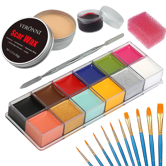 SFX Makeup Kit 12 Color Face Body Paint Oil Stage Special Effects Halloween Wound Scar Wax Makeup Fake Scab Blood Spatula Paint - ZOOMNSTORE