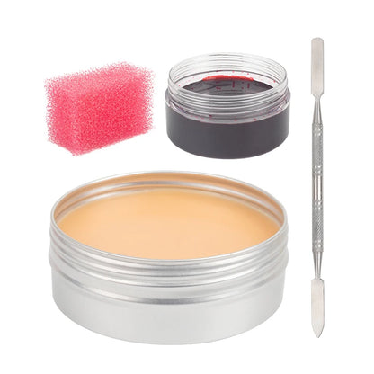 SFX Makeup Kit Scars Wax Halloween Special Effects Stage Fake Wound Skin Wax with Spatula Stipple Sponge Fake Wood Special - ZOOMNSTORE