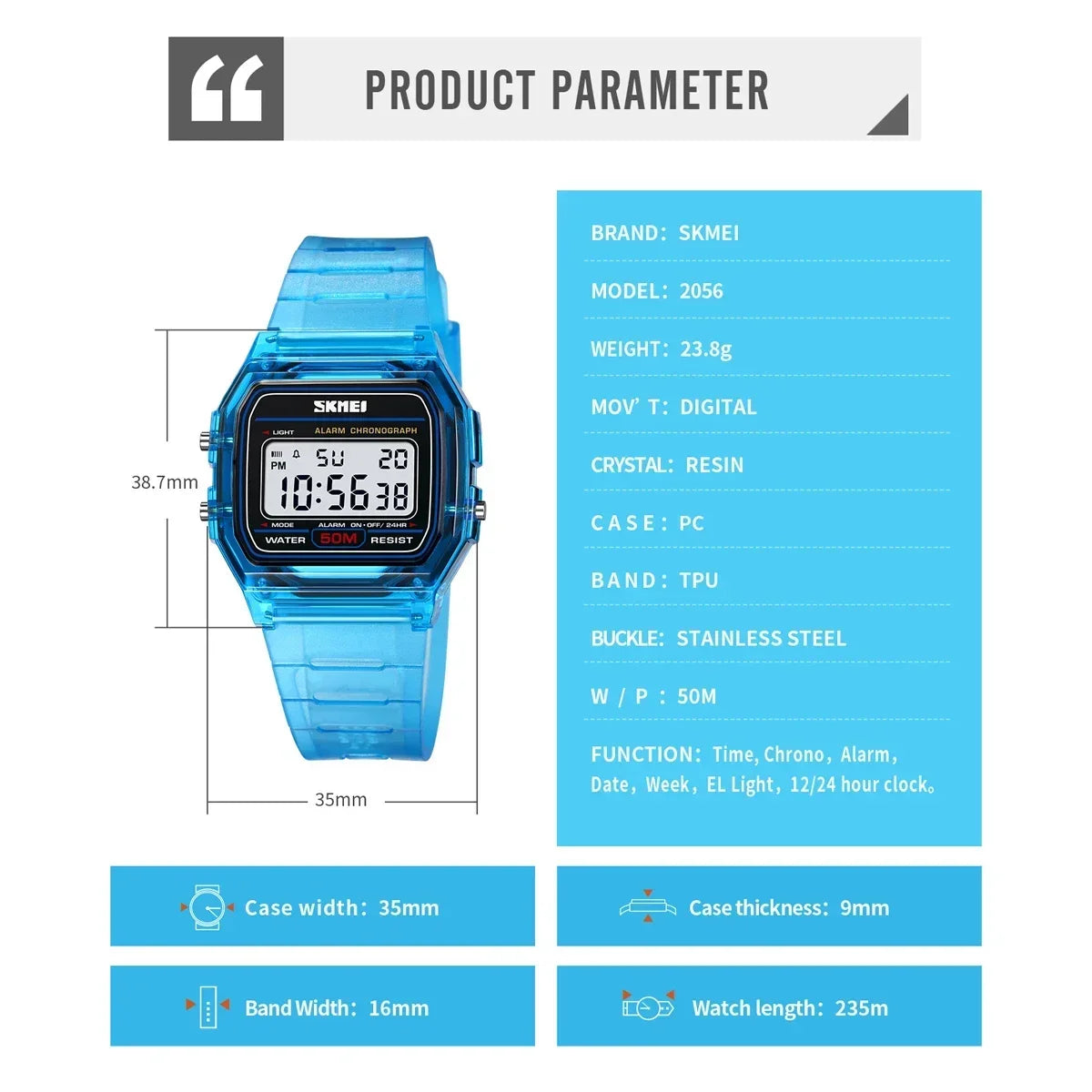 SKMEI 2056 Waterproof Sports Watch - Digital Countdown Wristwatch for Men and Women - ZOOMNSTORE