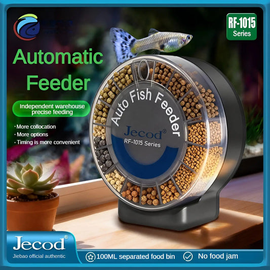 Automatic Fish Feeder｜Dual Moisture-Proof Bins｜100ml Capacity｜Precise Timing｜Anti-Jam Multi-Feed Compatible｜Easy to Clean