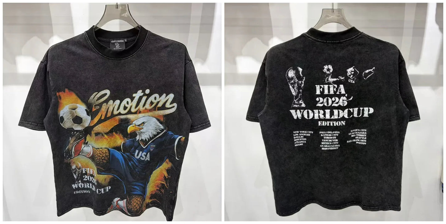 New MIXED-EMOTION Rhinestone cartoon printed pattern 100% cotton Men Women T-shirt Loose casual Shinning Diamond Tees Oversized Top