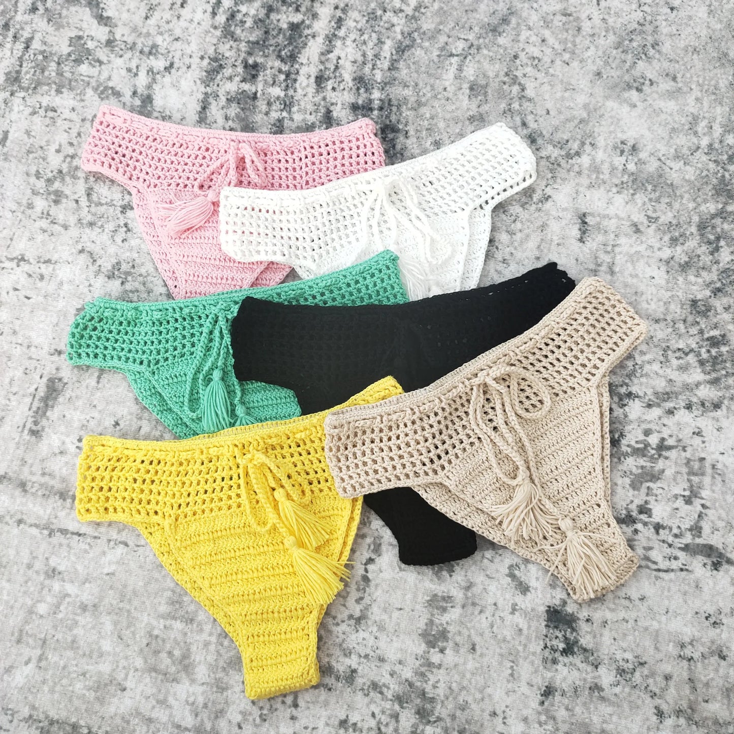 6 Color Hand Crochet Bikini Bottom Shorts Beach Women Tassel Swim Brief