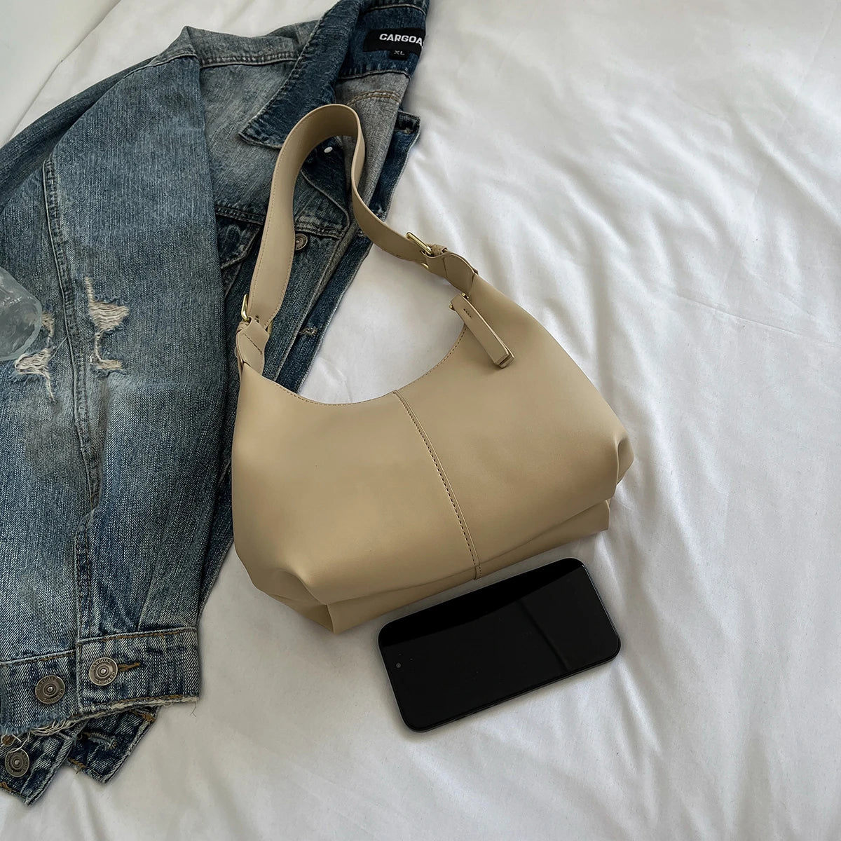 PU Leather Crossbody Bag | Women’s Small Retro Baguette Style Shoulder Bag with Hasp Closure