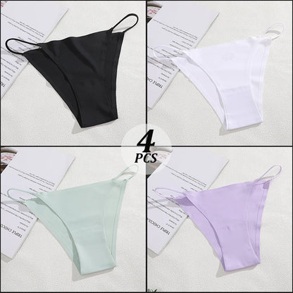 4PCS/Set Seamless Thin Strap Thong Underwear Women Low Rise Briefs Ice Silk Comfortable Panties Multi Color No Trace Lingerie