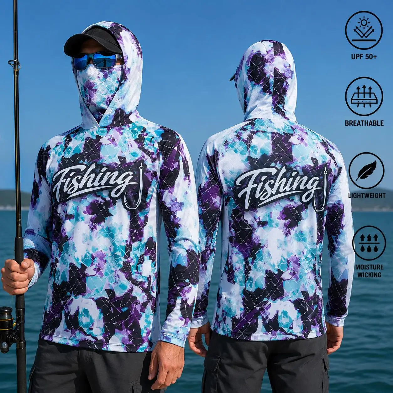 Fishing Shirt Hooded Men Fishing Clothes Long Sleeve Outdoor Summer Mask Hoody Tops Sun Protection Performance Jersey