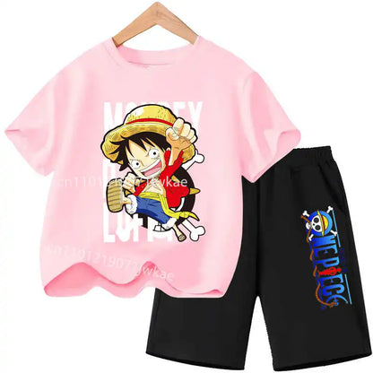One Piece Kids Outfit Chopper Luffy Tracksuit Suit Children Summer Short Sleeve Clothes Set Anime Boy Girl T Shirt Shorts 2pcs