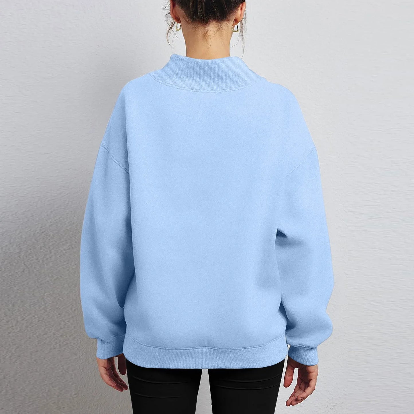 Fashionable Loose High Neck Long Sleeved Solid Color Hoodie for Lady Lazy Style Basic Casual Commuted Pullover Top