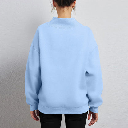 Fashionable Loose High Neck Long Sleeved Solid Color Hoodie for Lady Lazy Style Basic Casual Commuted Pullover Top