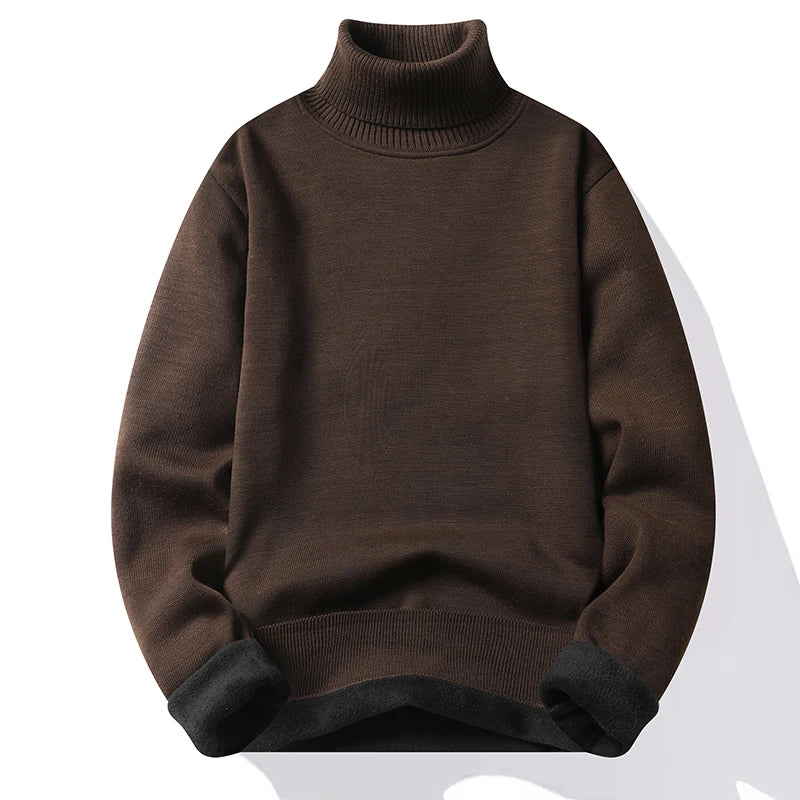 Sweatwear Mens Anti-pilling High Quality Knitted Turtleneck Sweater Slim Fit Long Sleeve Pullover Solid Color Trend Men Clothing