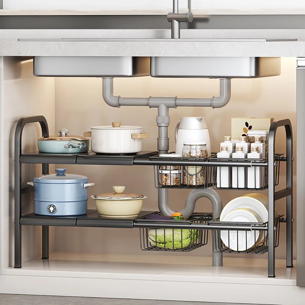 Expandable Under Sink Organizer - Multi-Use Cabinet Storage Rack with Removable Baskets - ZOOMNSTORE