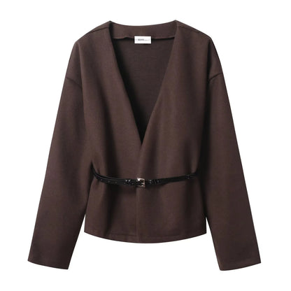 Women's Autumn Coat - Belted Winter Jacket With Soft Top Outerwear, Elegant Casual Style