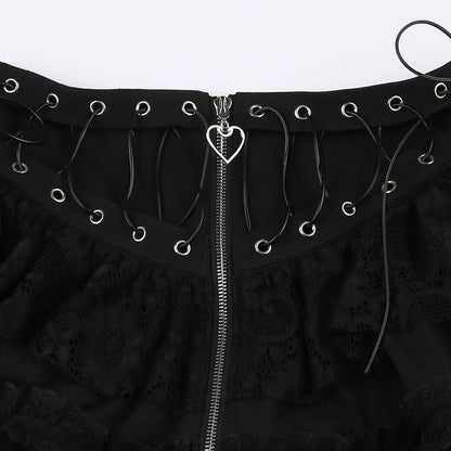 Gothic Skater Punk Vintage High Wasit Skirt Women's Zipper Front Japanese Style Kawaii Black Harajuku Cosplay Mini Skirts